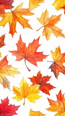 Fototapeta premium Watercolor collection of autumn maple leaves and red,yellow,Hand drawn nature design elements isolated on white background,Hand paint,Perfect for creating cards, design,copy space.