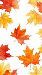 Watercolor collection of autumn maple leaves and red,yellow,Hand drawn nature design elements isolated on white background,Hand paint,Perfect for creating cards, design,copy space.