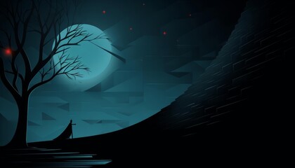 A shadowy arrow creeping across a moonlit wall, its presence mysterious and elusive in this noir illustration