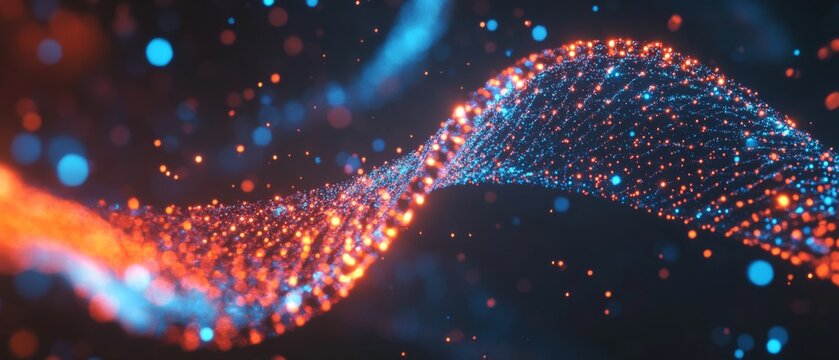Digital representation of dna helix with data points, illustrating bioinformatics and genetic data analysis