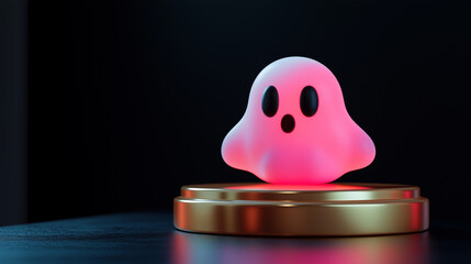 Fototapeta premium Cute ghost on golden podium.