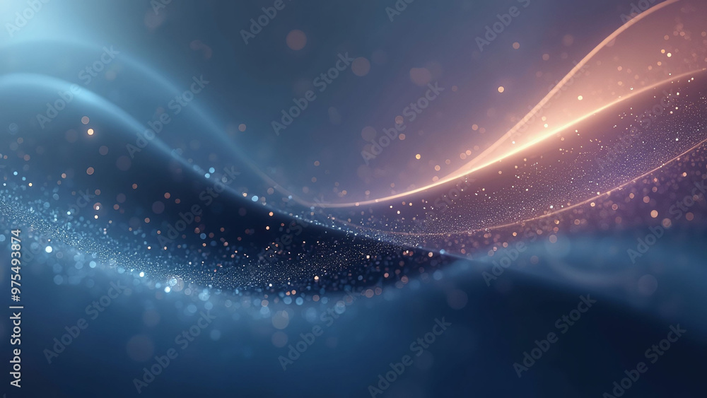 Aufkleber abstract glowing particles flowing in dark space with soft light waves, bokeh effects
