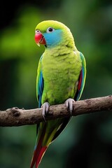 Green Parrot on Tree Branch