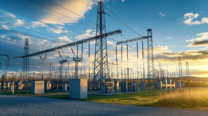 Electric power substation with transformers and high-voltage equipment