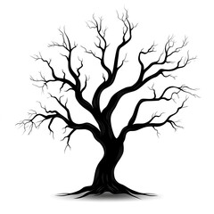 Halloween Tree Silhouette Isolated on White Background. Vector Illustration. 