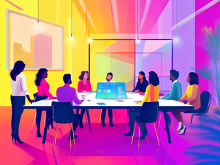 A creative advertising agency's brainstorming session, capturing innovative ideas, teamwork, and dynamic collaboration.