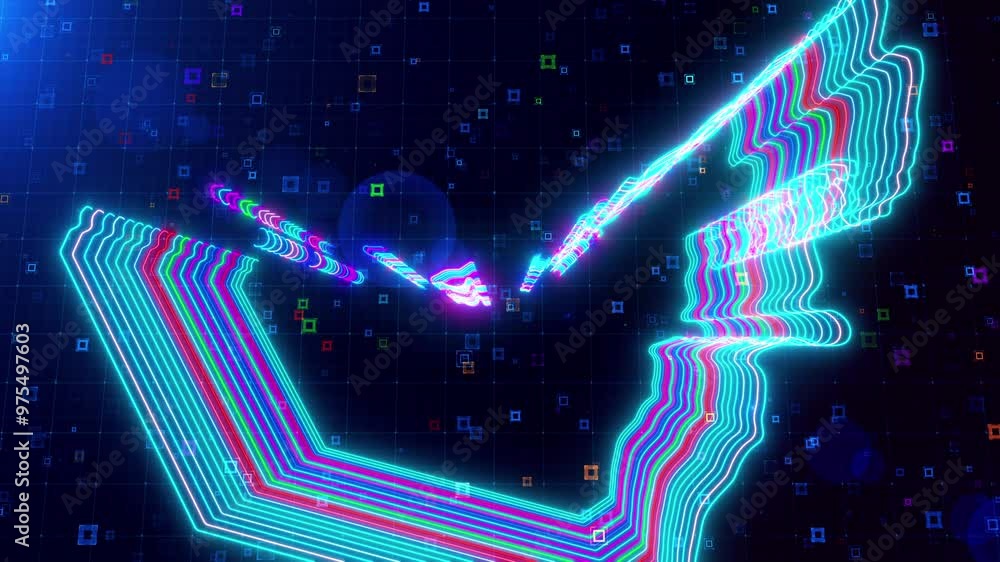 Poster motion view of united arab emirates map outlined with neon lines, dynamically glowing on a futuristi