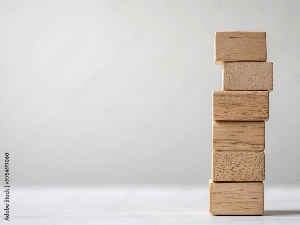 Poster a vertical stack of wooden blocks displayed against a simple background, showcasing texture and natu