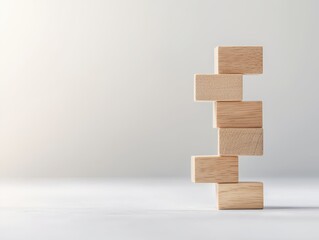 A minimalist stack of wooden blocks, showcasing balance and simplicity against a soft, neutral background.