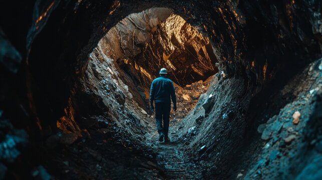 Geologist Working Underground in a Mining Tunnel