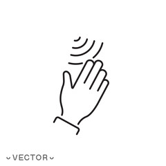 sensor with hand icon, touch movement signal, thin line symbol isolated on white background, editable stroke eps 10 vector illustration