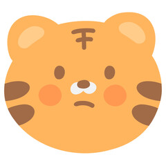 Cute sad tiger face vector illustration isolated. Wild animal in a cartoon style.
