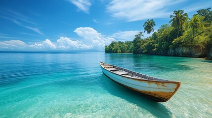 Serene Summer Escape: Boat at Tropical Island Paradise