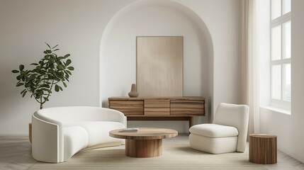 Modern living room interior with cozy sofa, home interior with furniture and coffee table