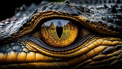 Fototapeta premium Close up of Alligator Eye with Detailed Scales