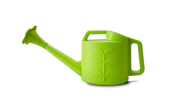 Green watering can, Agriculture equipment, isolated on white background.