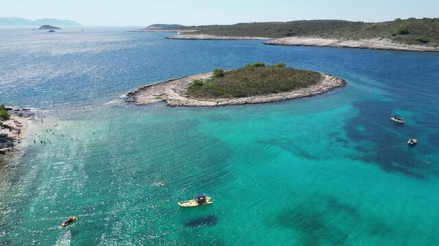 Crystal-clear waters surrounding the Paklinski Islands, just off the coast of Hvar, Croatia