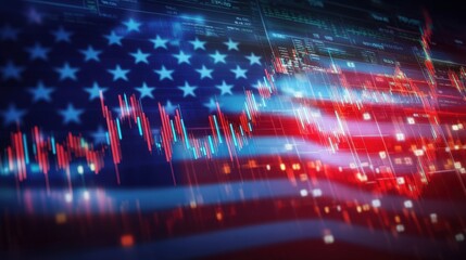 USA economy concept - Financial data on United States of America flag