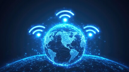 Fototapeta premium globes with network, WiFi,internet icons