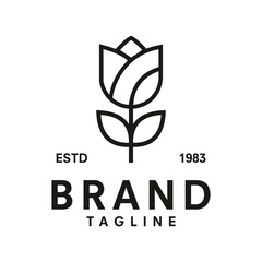 rose vector logo design template, minimal line flower icon, floral abstract sign, vector illustration