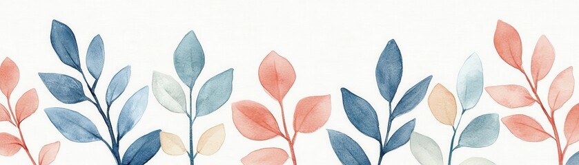 Fototapeta premium Beautiful watercolor leaves in pastel colors, perfect for backgrounds, invitations, and nature-themed designs.