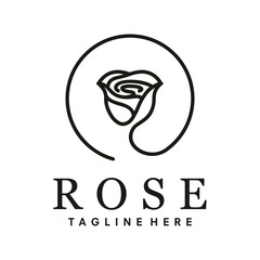 rose vector logo design template, minimal line petal beauty icon, salon floral abstract sign, vector illustration