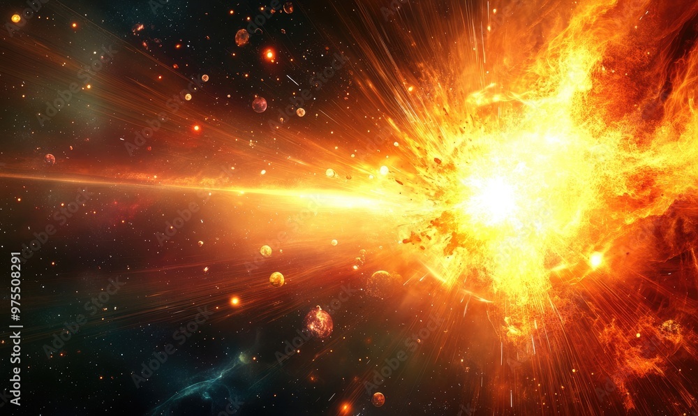 Poster abstract representation of distant planets and stars in space captivating illustration of an explodi