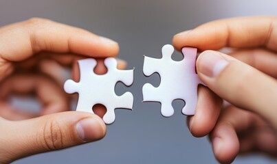 Two Hands Holding Puzzle Pieces Almost Together.