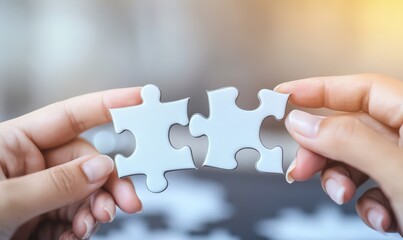 Two Hands Holding Matching Puzzle Pieces.