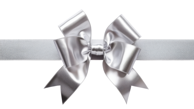 Silver ribbon and bow transparent background