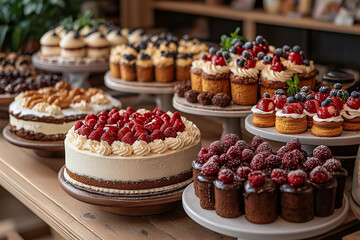 Delicious Cakes and Desserts with Fresh Raspberries and Blueberries