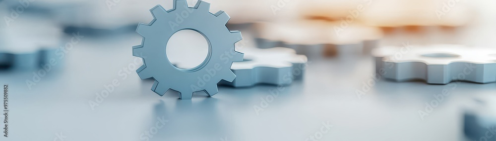 Poster a close-up view of silver gears on a smooth surface, showcasing intricate details and creating a sen