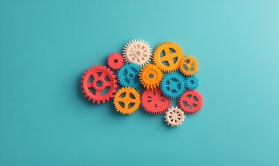 Colorful Gears on Blue Background.