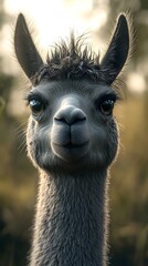 Fototapeta premium Close-up of a llama’s expressive face with intricate details of its fur image