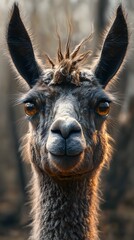 Fototapeta premium Llama standing gracefully against a mountain landscape with soft lighting and natural beauty image