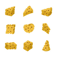 Cheese slice hand drawn style icon. collection of isolated cartoon illustrations