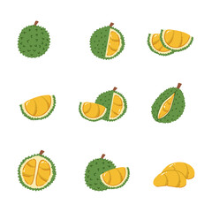 Durian icon hand drawn style. collection of isolated cartoon illustrations
