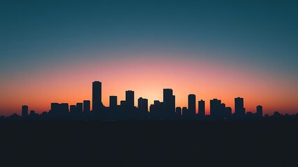 Minimalist city skyline silhouette at sunset, with a clean gradient sky for adding text or branding