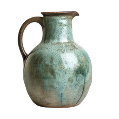 Transparent A green vase with a brown handle sits on a white background