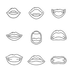 Mouth doodle line icon collection. Hand drawn outline style. isolated illustration