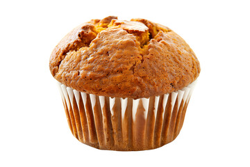 A warm pumpkin muffin with golden brown top isolated on white transparent background, ideal for breakfast or tasty snacks
