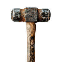Transparent A rusty hammer with a wooden handle is shown in a white background