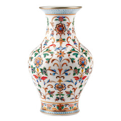 Transparent A white vase with a blue and green design