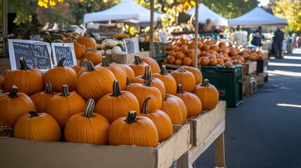 Pumpkins Displayed at Bustling Farmer's Market