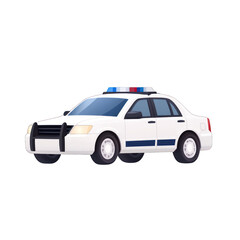 A stylish, modern police car with a white body and flashing lights, symbolizing safety and law enforcement on the streets. transparent background