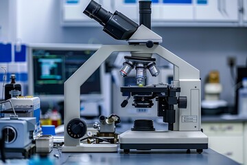 Fototapeta premium Scanning electron microscope in a physical lab, computer education, atom observation, nano