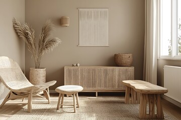 lgantly styld intrior with woodn fixturs in a big room.