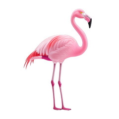 Fototapeta premium A vibrant pink flamingo standing gracefully, showcasing its elegant features and long legs, ideal for nature-themed projects. transparent background