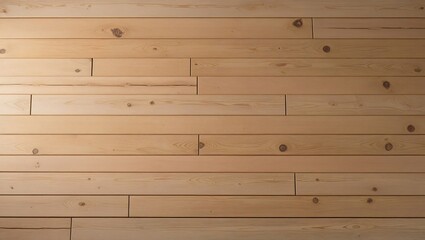Horizontal wooden wall paneling featuring light-colored planks with natural grain patterns and occasional knots. Staggered arrangement highlights rustic appeal, generative ai