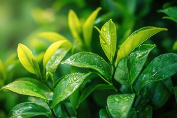 Obraz premium Water Droplets on Plant Leaf,